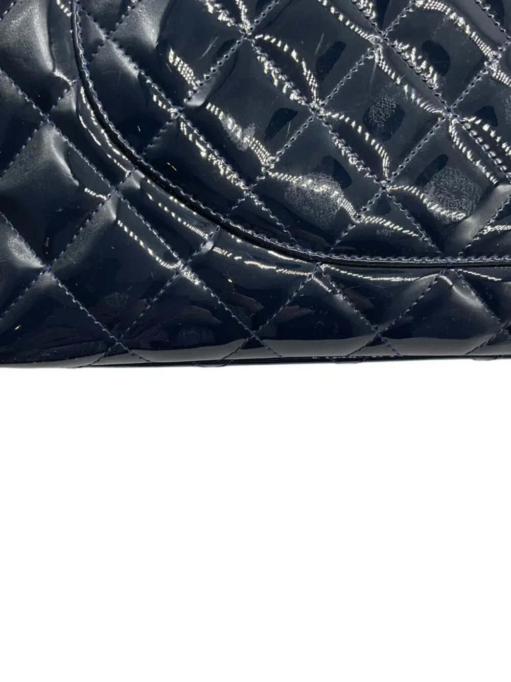 Chanel Navy Blue Patent Leather Maxi Flap Bag